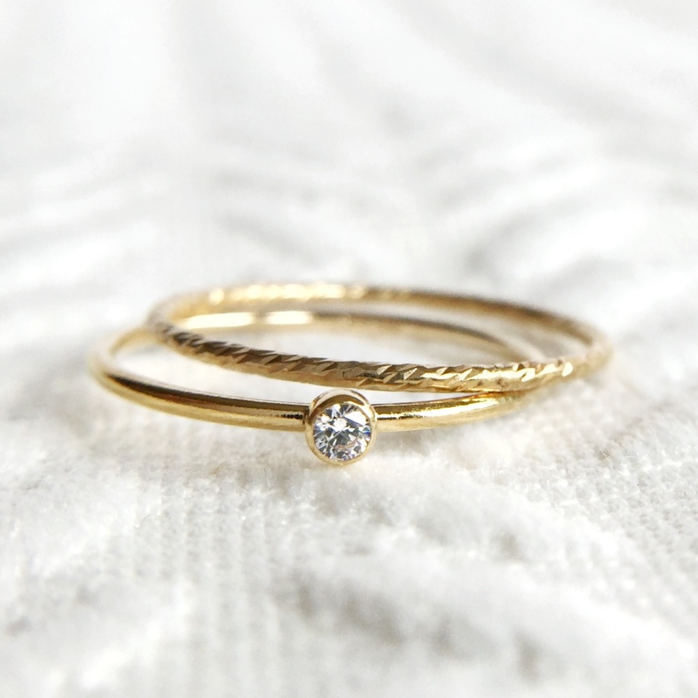 18K Gold Filled - 2 Dainty Ring CZ Set - (2 Rings)
